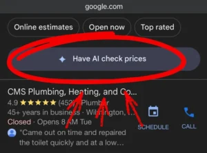 Google local SEO with 'Have AI Check Prices' button